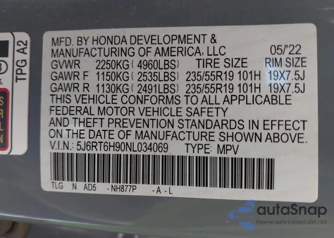 2022 Honda Cr-V Hybrid Touring from USA, damaged, VIN 5J6RT6H90NL034069